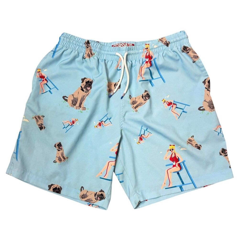 RSVLTS The Sandlot Trunks Mens M Blue Beast Dog Wendy Peffercorn Lifeguard Pool